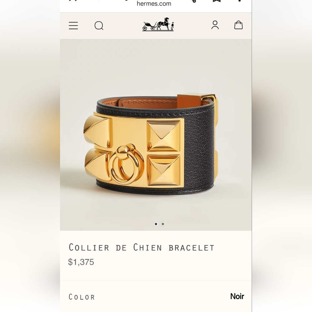 AUTHENTIC HERMES COLLIER DE CHIEN BRACELET CUFF BLACK & GOLD $1375 BOX & POUCH